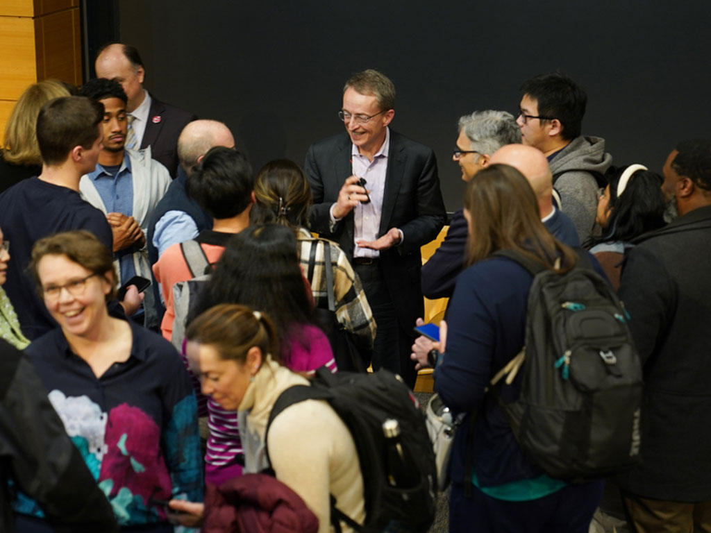 Intel CEO Pat Gelsinger, center, spoke at the Manufacturing@MIT distinguished speaker series.