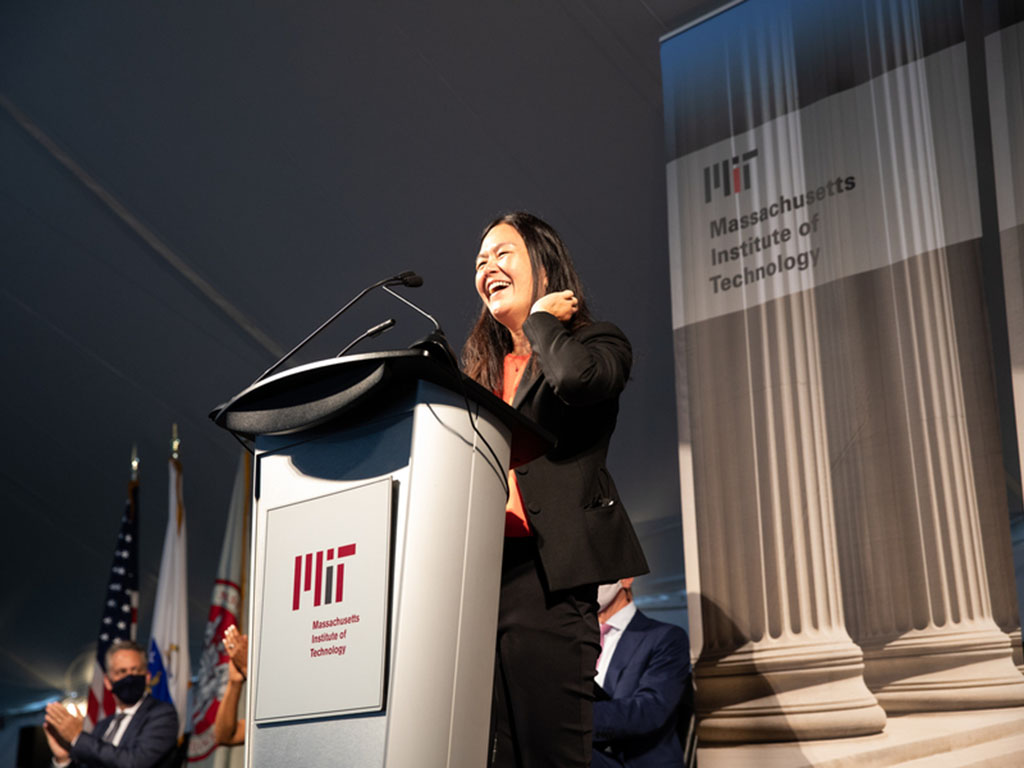 Evelyn Wang ’00, the Ford Professor of Engineering and head of the Department of Mechanical Engineering, offered tips for students to make the most of their time at MIT. The first is to be resilient and keep from dwelling on stress