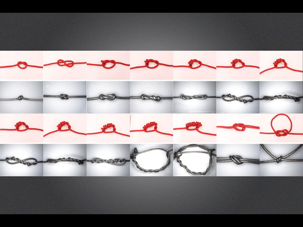 The researchers tested several different types of knots in their device, which consists of a silicone tube filled with liquid metal.