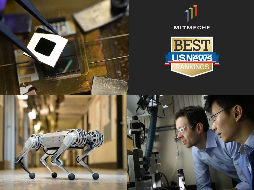 Collage of Mechanical Engineering photos with Best U.S. News and World Report and MechE Logo