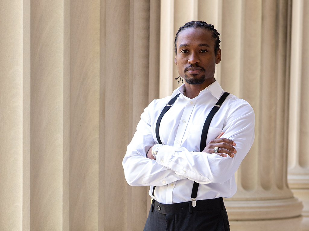 Phillip Daniel in front of the MIT Columns